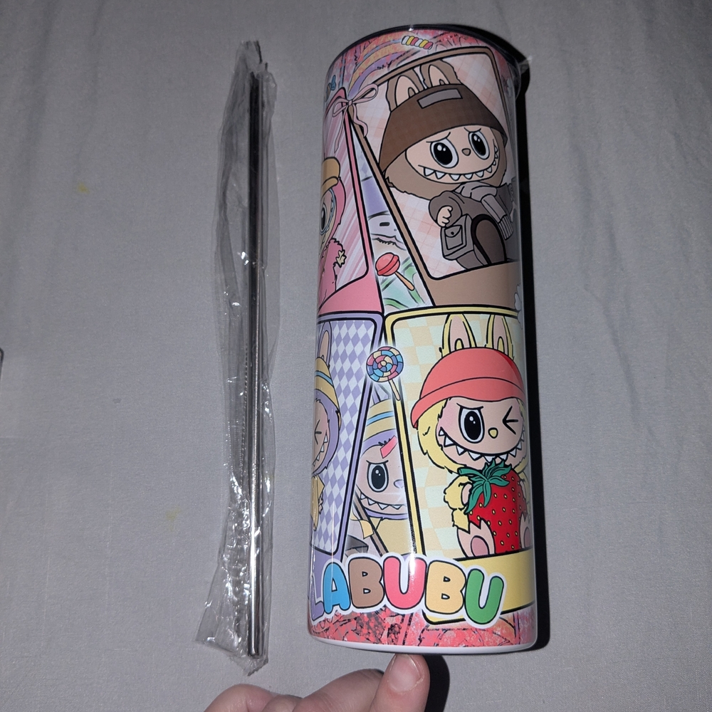 Kids Cartoon Tumbler with Straw - Multicolor